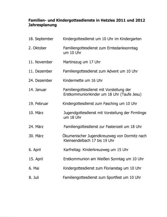 Familiengottesdienste 2011 - 2012