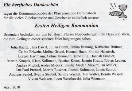 Die Kommunionkinder sagen Danke!