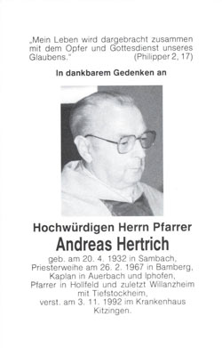 Sterbebild Pfr. Andreas Hertrich