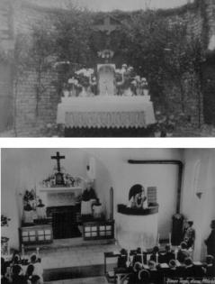 Erstkommunionfeier
  Bild oben - im Rohbau 1948
  Bild unten - mit Kaplan Nikol 1949