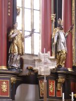 Stephanus mit der Märtyrerpalme und Augustinus mit dem flammenden Herzen.
  in St. Michael Neunkirchen am Brand 1741
