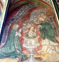 Heilige Monika bei der Taufe ihres Sohnes durch Bischof Ambrosius 387 in Mailand