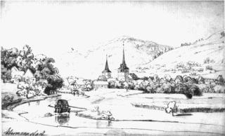 Ebermannstadt, lavierte Bleistiftzeichnung von Carl August Lebsch�e, ca. 1840,  StBB I. T. 135/38