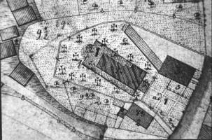 Lageplan der alten und der neuen Pfarrkirche, Riss von 1860, Vermessungsamt Forchheim
