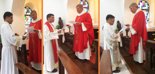 Kontrakterneuerung (vl) Fr. Boboy, Fr. Steven, Rev. Nelbert