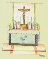Altar in der Lagerkapelle - KZ Dachau - Zeichnung Dez. 1944